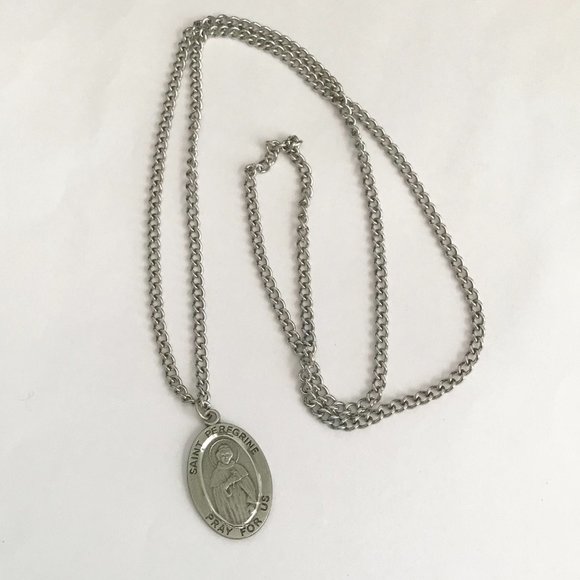 Vintage St Peregrine Cross Necklace Medal Catholic 24" Patron Saint of Cancer - Picture 10 of 12